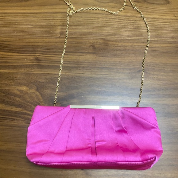 Charming Tailor Hot Pink Satin Evening Clutch Bag Chain Strap - Picture 1 of 8